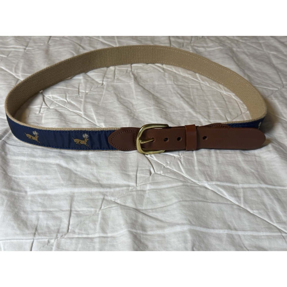Leather Man Ltd Reindeer Canvas Leather Belt Brass Buckle Size 38 USA